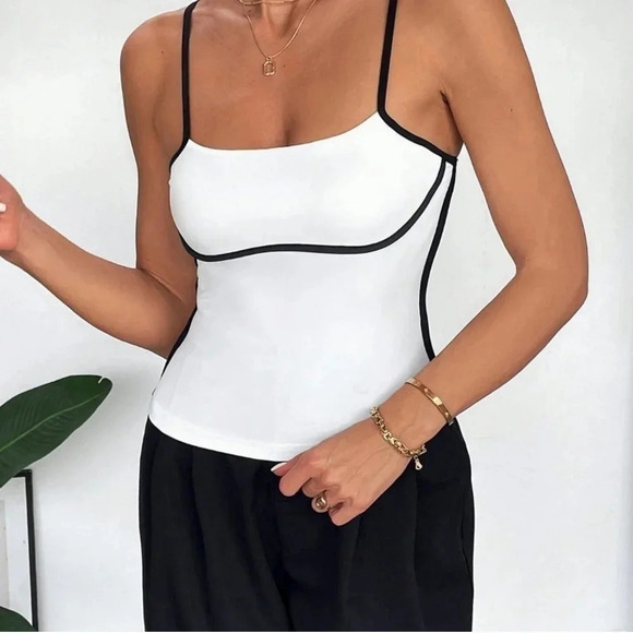 Black and White Preppy Women's Contrast Trim Cami Top - Picture 2 of 5